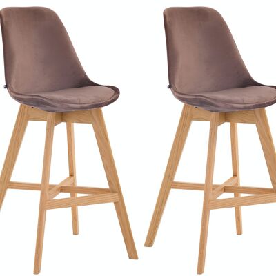 Set of 2 bar stools Cannes velvet natural brown 56x48x112 brown velvet Wood