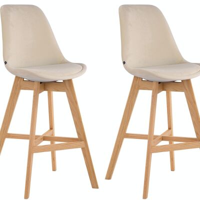 Set of 2 bar stools Cannes velvet natural cream 56x48x112 cream velvet Wood