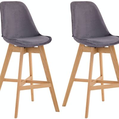 Set of 2 bar stools Cannes velvet natural dark gray 56x48x112 dark gray velvet Wood