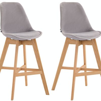 Set of 2 bar stools Cannes velvet natural Gray 56x48x112 Gray velvet Wood