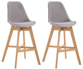 Lot de 2 tabourets de bar Cannes velours naturel Gris 56x48x112 Velours gris Bois 1