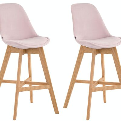 Set of 2 bar stools Cannes velvet natural pink 56x48x112 pink velvet Wood