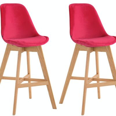 Set of 2 bar stools Cannes velvet natural red 56x48x112 red velvet Wood