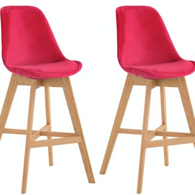 Set di 2 sgabelli da bar Cannes velluto rosso naturale 56x48x112 legno velluto rosso