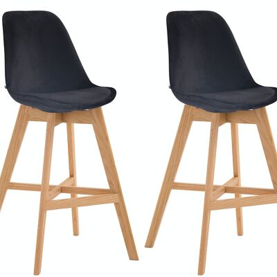 Set of 2 bar stools Cannes velvet natural black 56x48x112 black velvet Wood