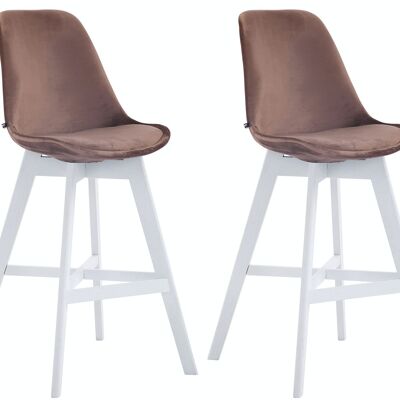 Set of 2 bar stools Cannes velvet white brown 56x48x112 brown velvet Wood