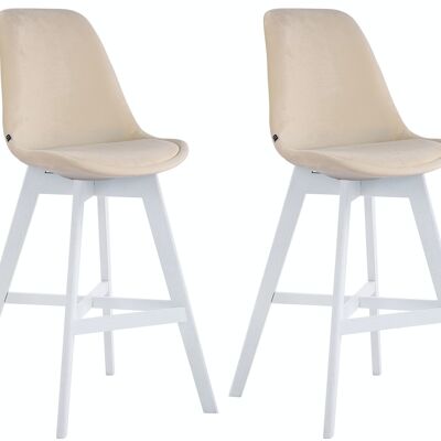 Lot de 2 Tabourets de bar Cannes velours blanc crème 56x48x112 Velours crème Bois