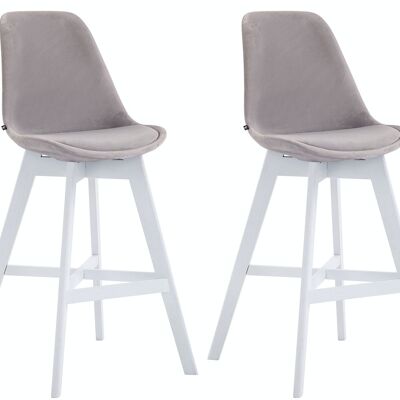 Set of 2 bar stools Cannes velvet white Gray 56x48x112 Gray velvet Wood