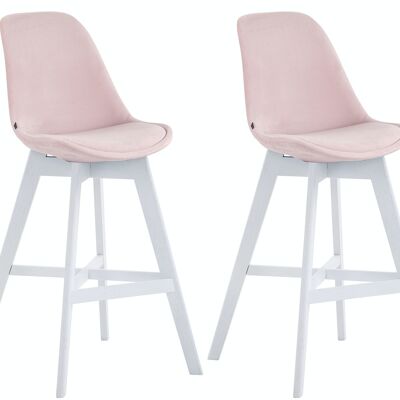 Set di 2 sgabelli da bar Cannes velluto bianco rosa 56x48x112 velluto rosa Legno