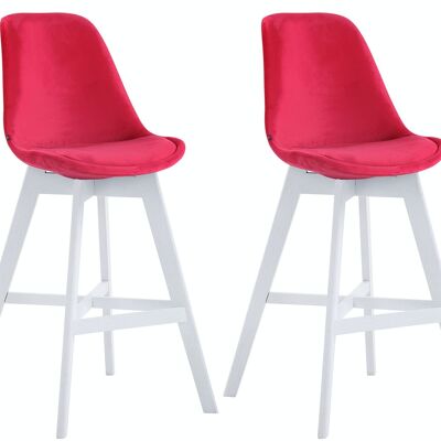 Set of 2 bar stools Cannes velvet white red 56x48x112 red velvet Wood