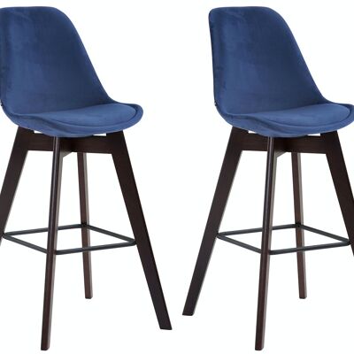 Set of 2 bar stools Metz velvet cappuccino blue 56x48x112 blue velvet Wood