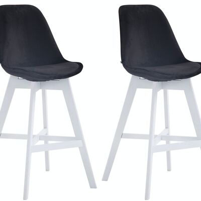 Set di 2 sgabelli da bar Cannes velluto bianco nero 56x48x112 legno velluto nero