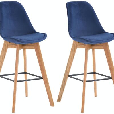 Set of 2 bar stools Metz velvet natural blue 56x48x112 blue velvet Wood