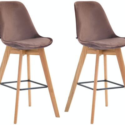 Set of 2 bar stools Metz velvet natural brown 56x48x112 brown velvet Wood