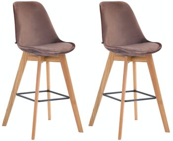 Lot de 2 tabourets de bar Metz velours marron naturel 56x48x112 velours marron Bois 1