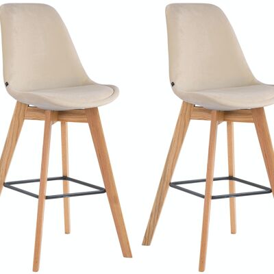 Set of 2 bar stools Metz velvet natural cream 56x48x112 cream velvet Wood