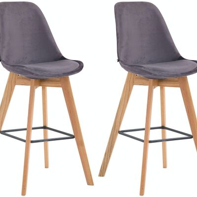 Set of 2 bar stools Metz velvet natural dark gray 56x48x112 dark gray velvet Wood