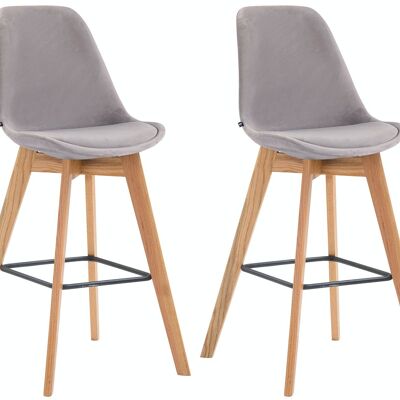 Set of 2 bar stools Metz velvet natural Gray 56x48x112 Gray velvet Wood