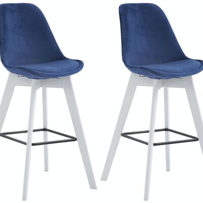 Set of 2 bar stools Metz velvet white blue 56x48x112 blue velvet Wood