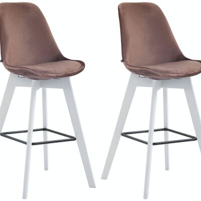 Set of 2 bar stools Metz velvet white brown 56x48x112 brown velvet Wood