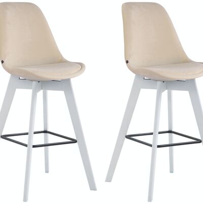 Set of 2 bar stools Metz velvet white cream 56x48x112 cream velvet Wood
