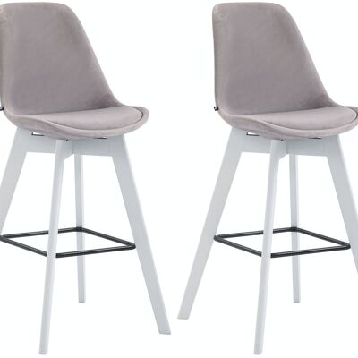 Set of 2 bar stools Metz velvet white Gray 56x48x112 Gray velvet Wood
