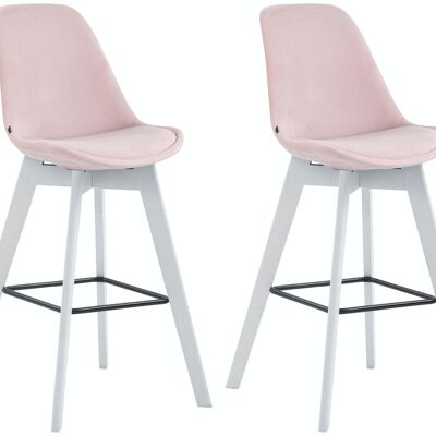 Set of 2 bar stools Metz velvet white pink 56x48x112 pink velvet Wood