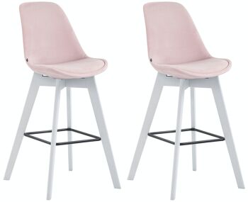 Lot de 2 tabourets de bar Metz velours blanc rose 56x48x112 bois velours rose 1