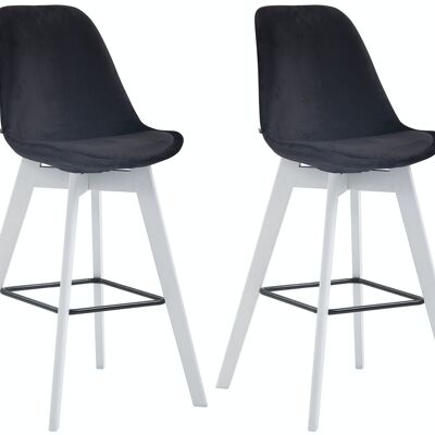 Conjunto de 2 taburetes de bar Metz terciopelo blanco negro 56x48x112 terciopelo negro Madera