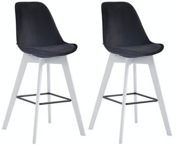 Lot de 2 tabourets de bar Metz velours blanc noir 56x48x112 bois velours noir 1