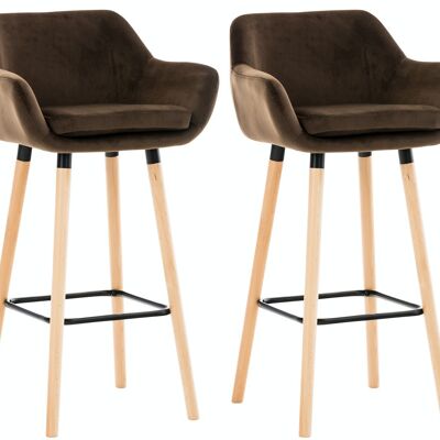 Set of 2 bar stools in Grant velvet brown 46x55x99 brown velvet Wood