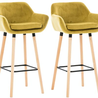 Lot de 2 tabourets de bar Grant velours jaune 46x55x99 bois velours jaune