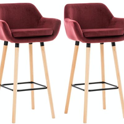 Set of 2 bar stools in Grant velvet red 46x55x99 red velvet Wood