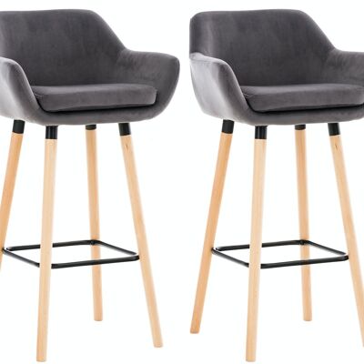 Lot de 2 tabourets de bar Grant velours Gris 46x55x99 Velours gris Bois