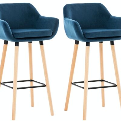 Set of 2 bar stools in Grant velvet blue 46x55x99 blue velvet Wood