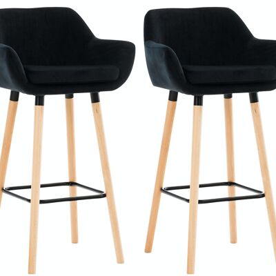 Lot de 2 tabourets de bar en velours noir Grant 46x55x99 bois velours noir