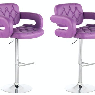 Set of 2 bar stools Dublin purple 55x62x103 purple artificial leather Chromed metal