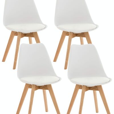 Lot de 4 Chaises Linares blanc 50x49x83 simili cuir blanc Bois