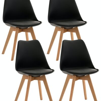 Lot de 4 Chaises Linares noir 50x49x83 simili cuir noir Bois