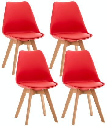Lot de 4 chaises Linares rouge 50x49x83 simili cuir rouge Bois 1