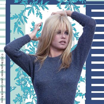 Sac reversible en toile de coton licence Brigitte Bardot motif oiseaux et rayures bleu et turquoise 6