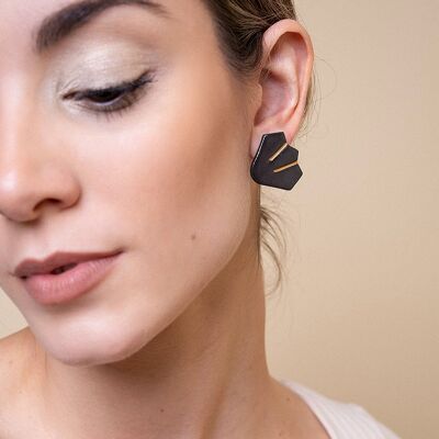 Black Mosaic Porcelain Earrings with Gold Luster