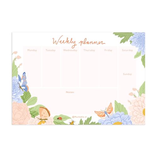 Weekly planner/notepad insects and flowers