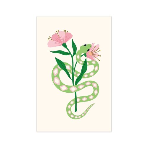 Minicard/gift tag illustration snake with flowers