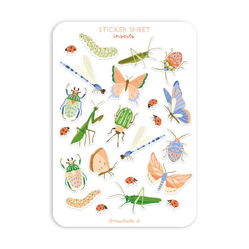 A5 stickersheet small insects beetles and butterflies
