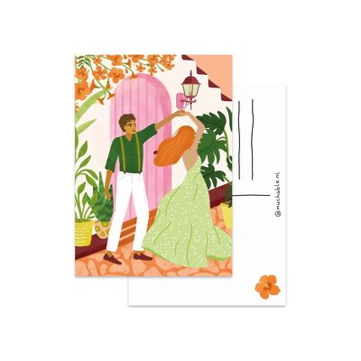 Carte couple dansant illustration Saint Valentin