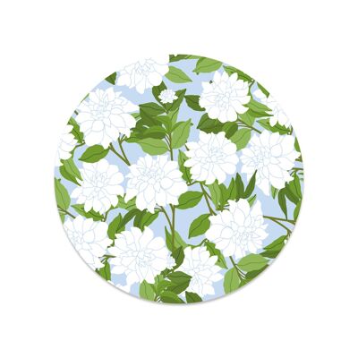 Adesivo rotondo blu con fiori bianchi