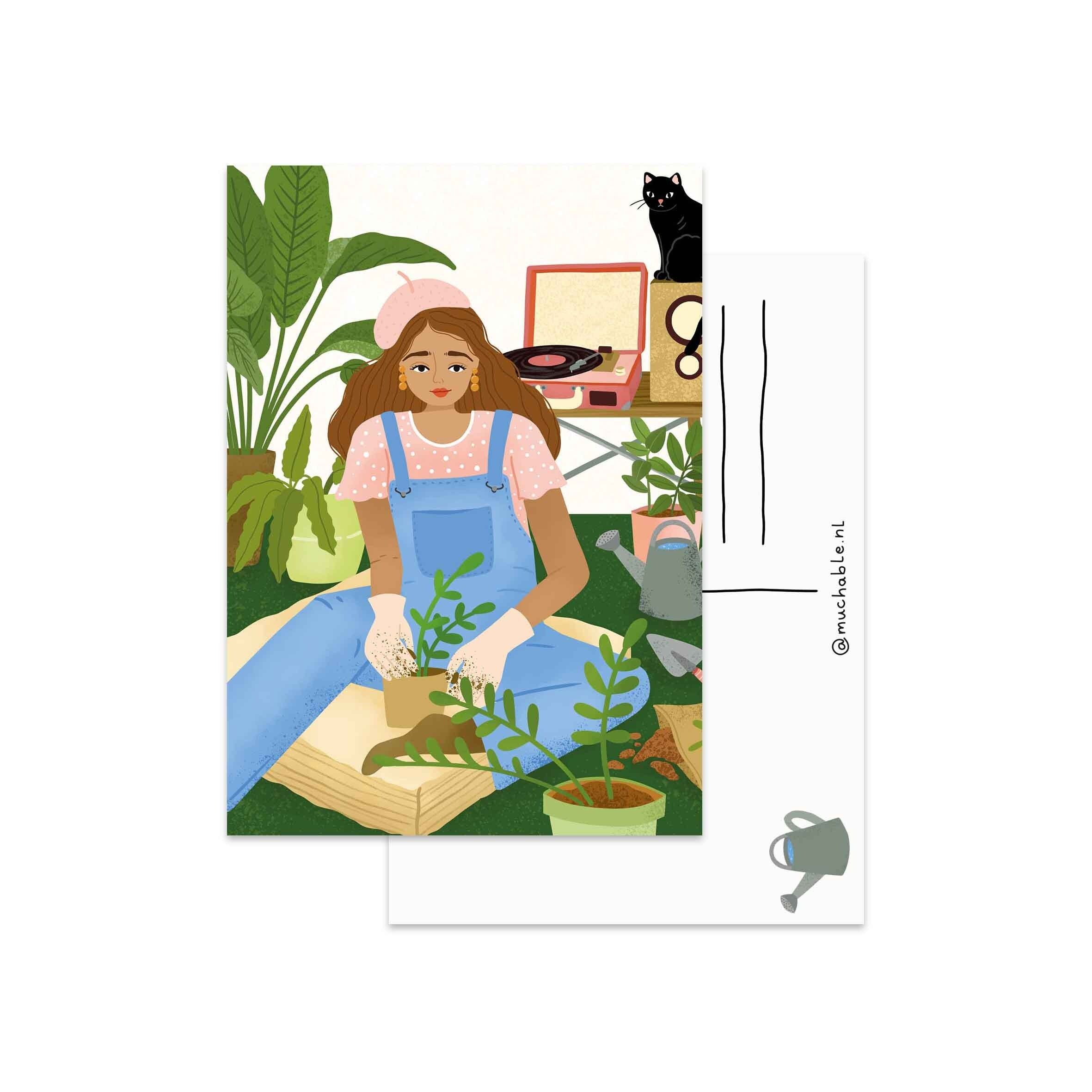 Kaart meisje tuinieren