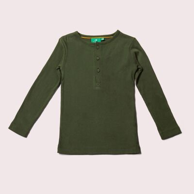 Olivgrünes geripptes Langarm-T-Shirt