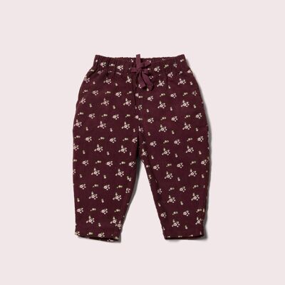 Pantalon confortable en velours côtelé fleurs prune